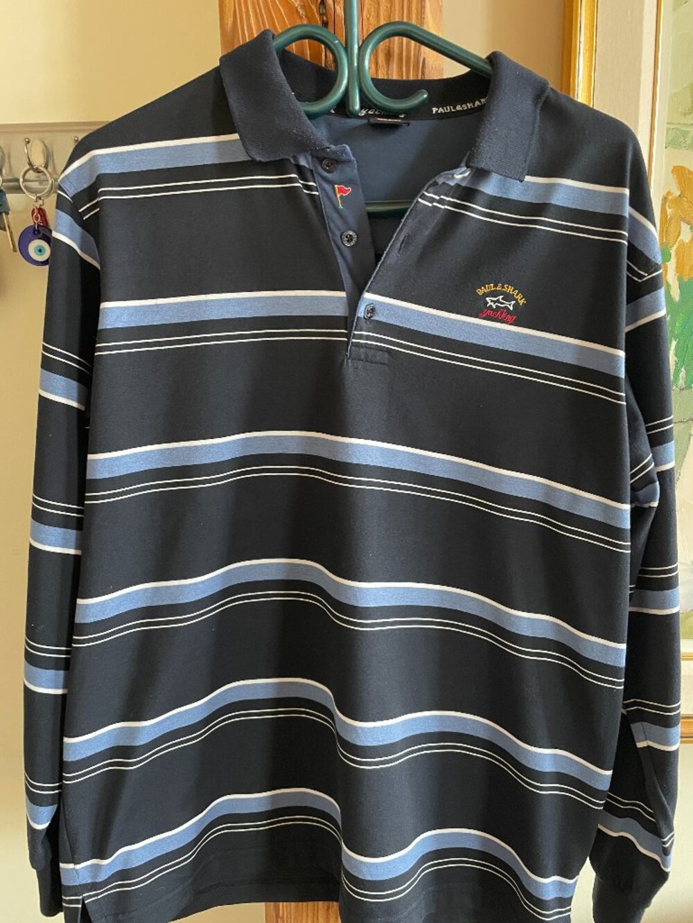 Paul & Shark Men's Long Sleeve Cotton  Stripe Polo -Medium